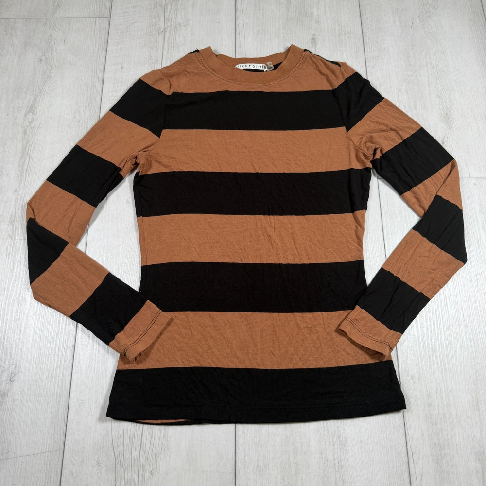 Alice + Olivia Colorblock Stripe Small Brown Black Long Sleeve Business casual